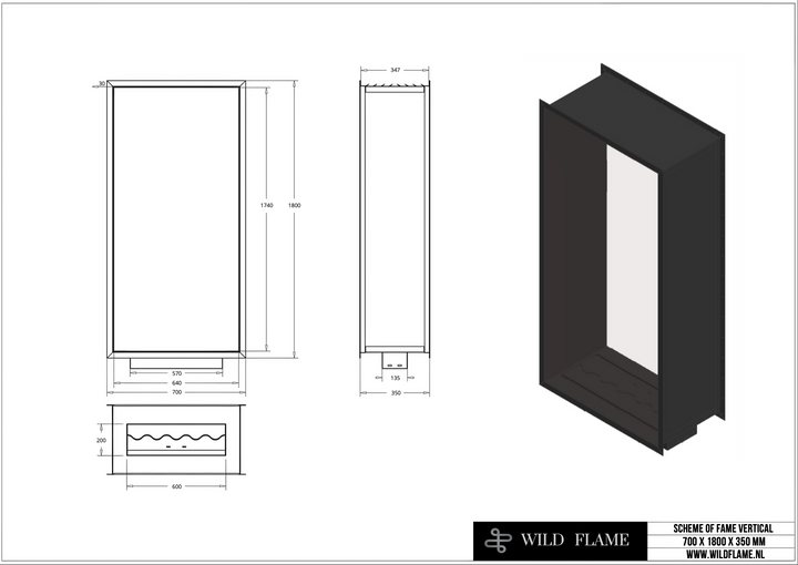 Bioethanol Einbau Tunnelkamin Vertikal - FAME 70x180